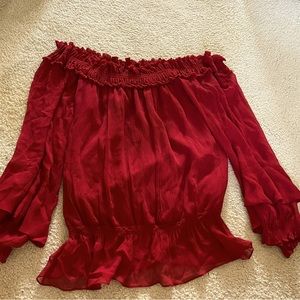 Marciano shoulder-less silk liner nylon exterior top